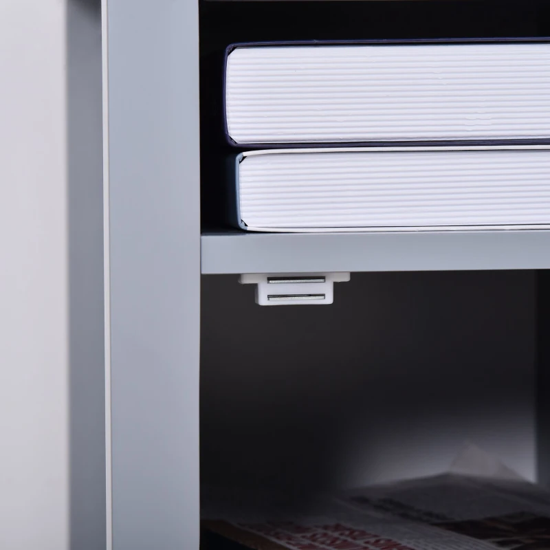 HOMCOM Modern End Table, Slim Side Table, Nightstand with Adjustable Open Shelf and Door Cabinet for Living Room, Bedroom, Grey