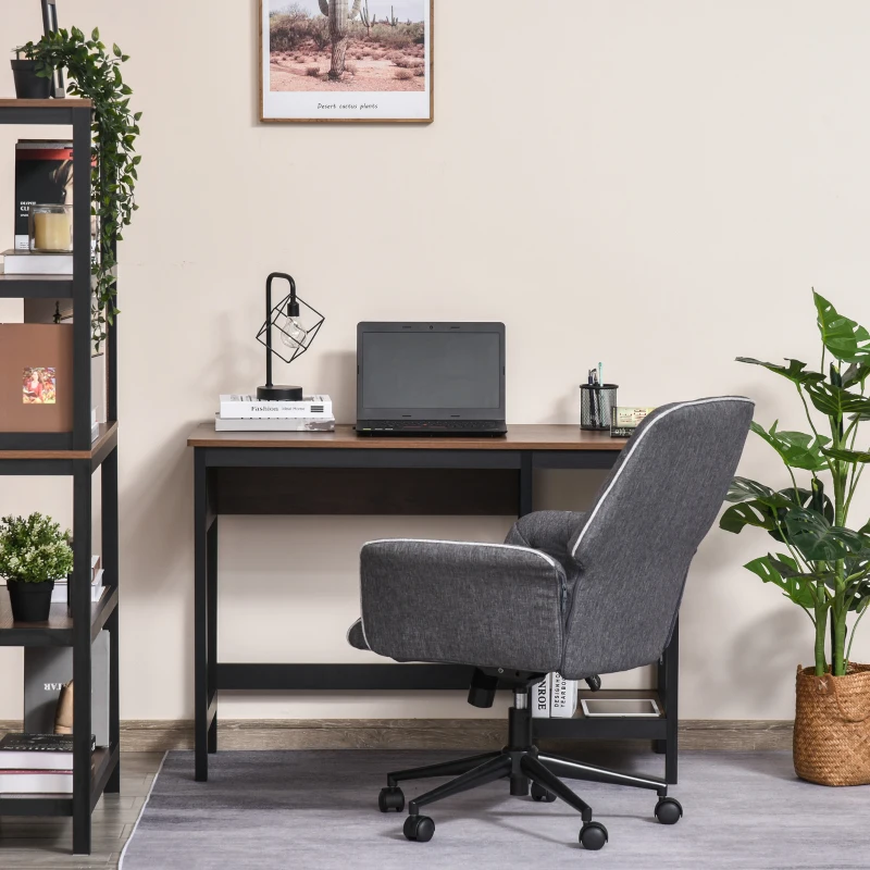 HOMCOM Two-Tone Woodgrain Writing Work Desk with Large Desktop and 2 Open Storage Shelves for Office, Dark Walnut/Black