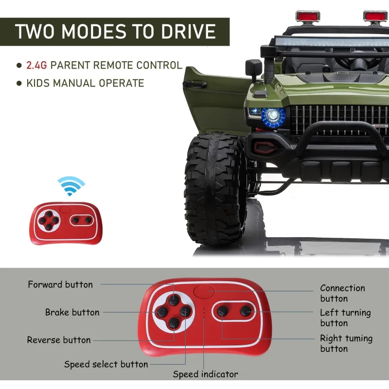 Aosom Kids Ride On Car Off Road Toy Truck SUV, 12V Electric Battery Powered with Remote Control, MP3 function, Adjustable Speed, and Four Wheel Spring Suspension, Green