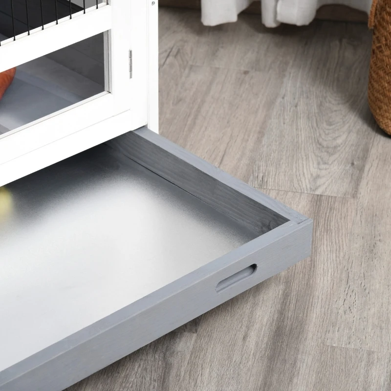 PawHut Indoor Rabbit Enclosure, Wooden Elevated Pet Bunny House with Slide-Out Tray Indoor Grey