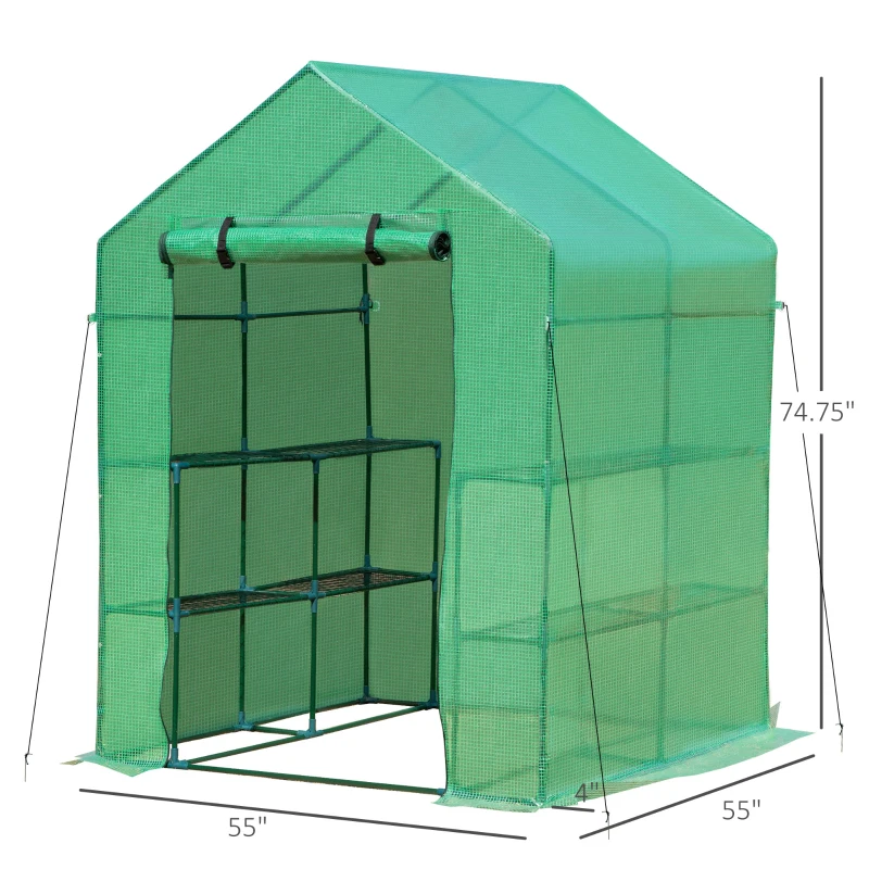 Outsunny 5' x 5' x 6' 2-Tier Shelf Greenhouse for Outdoor Garden Plant & Plant Use with PE Cover & Steel Frame