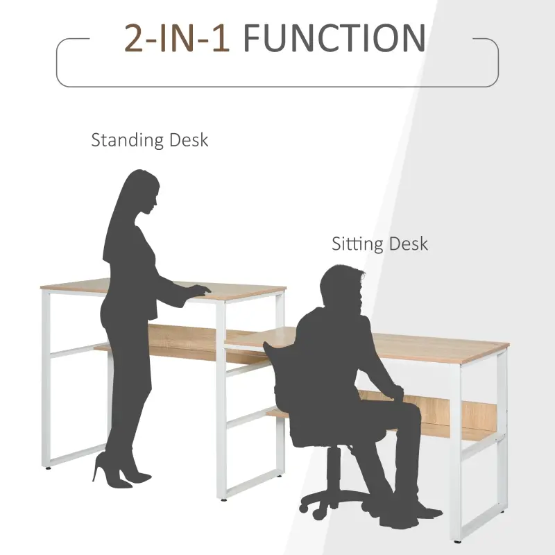 HOMCOM Industrial Style Standing Sitting Computer Desk with Steel Frame, Storage Shelf