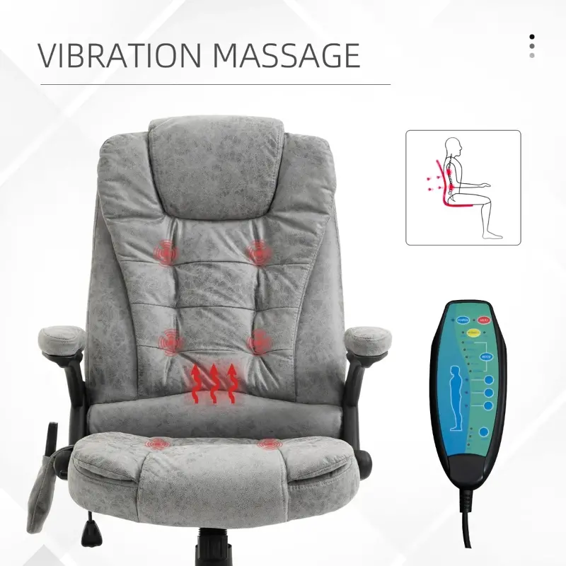 Vinsetto 6 Point Vibration Massage Office Chair with Heat, High Back Executive Office Chair with Padded Armrests, Microfiber Reclining Computer Chair, Gray