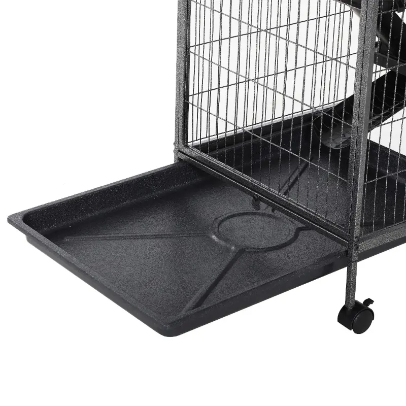 PawHut Deluxe Small Animal Cage Rolling Pet Product Play House Home with Platform, Ramps, Slide Out Tray, 4-Tier with Hammock and Universal Wheels