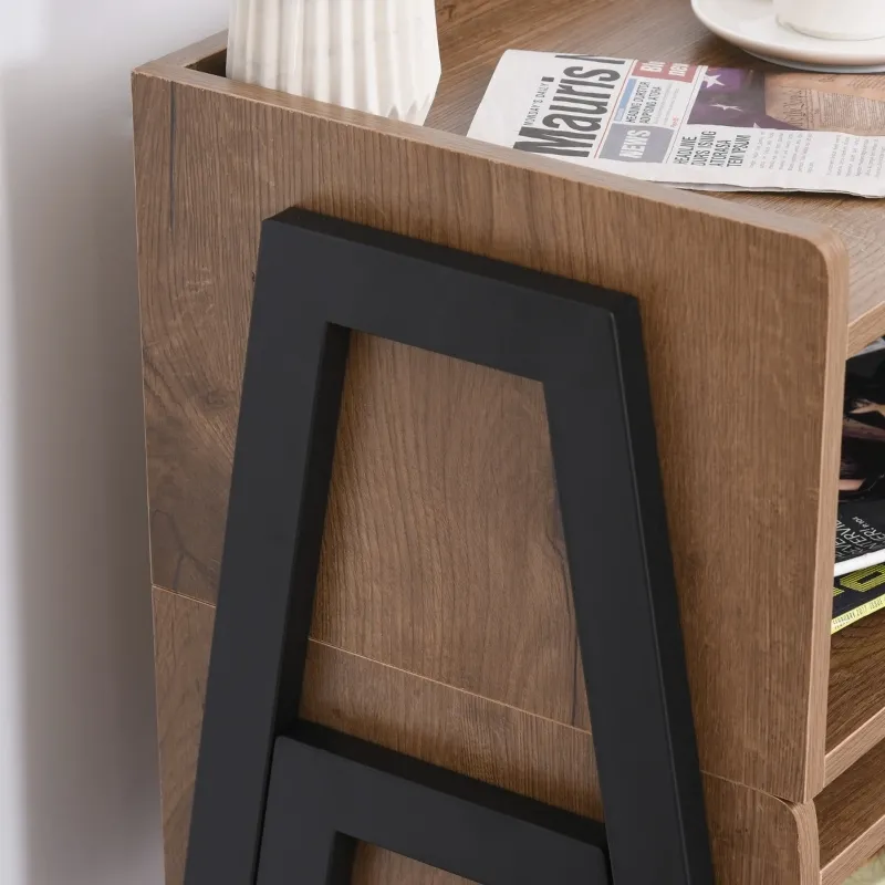 HOMCOM Industrial Nightstands Set of 2, Stackable End Tables with Steel Legs and Open Shelves for Living Room, Bedroom, Oak