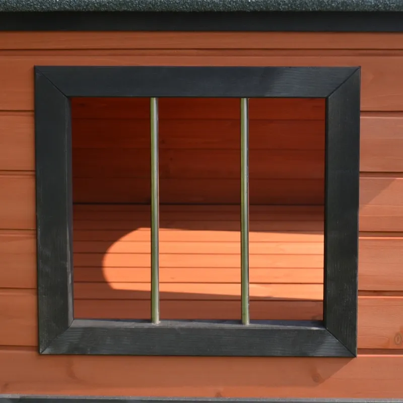 PawHut Wooden Dog House with Porch, Outside Dog House with Water-resistant Asphalt Roof, Ladders, Fencing, Window, for Small and Medium Dogs, Natural