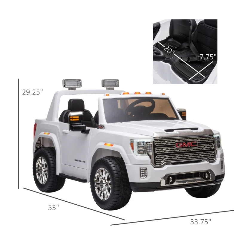 Aosom 12V Battery Kids GMC Sierra HD Ride On Toy with Remote Control, Bright Headlights & Working Suspension - White