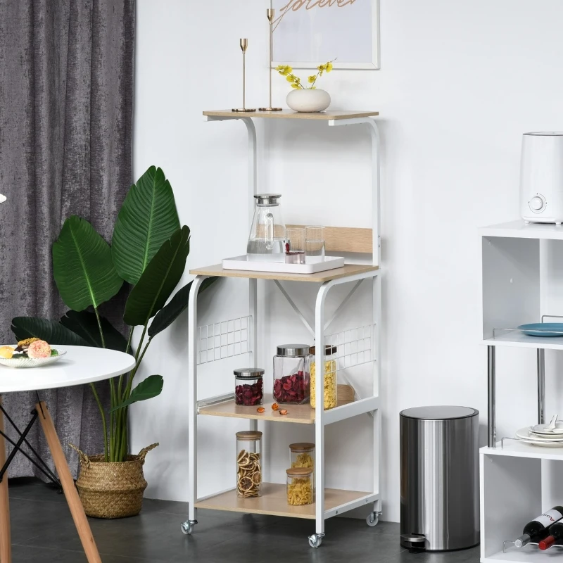 HOMCOM Rolling Dorm Kitchen Cart w/Shelving, 2 Lockable Wheels, and Side Wire Grids