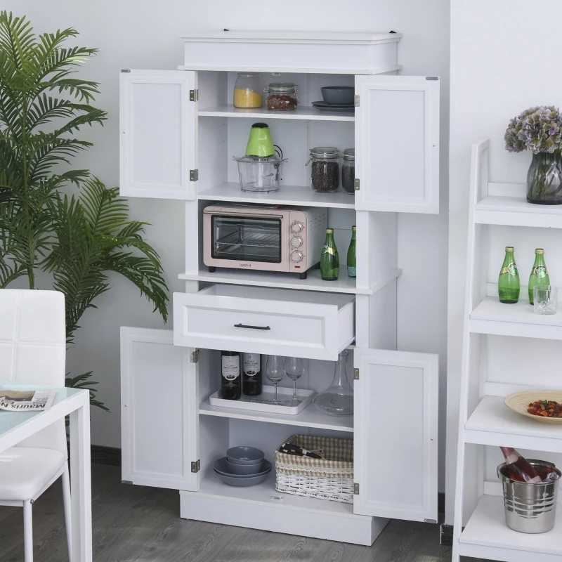 HOMCOM Traditional Buffet with Hutch, Freestanding Kitchen Pantry Storage Cabinet with Doors and Drawer, Adjustable Shelving, White