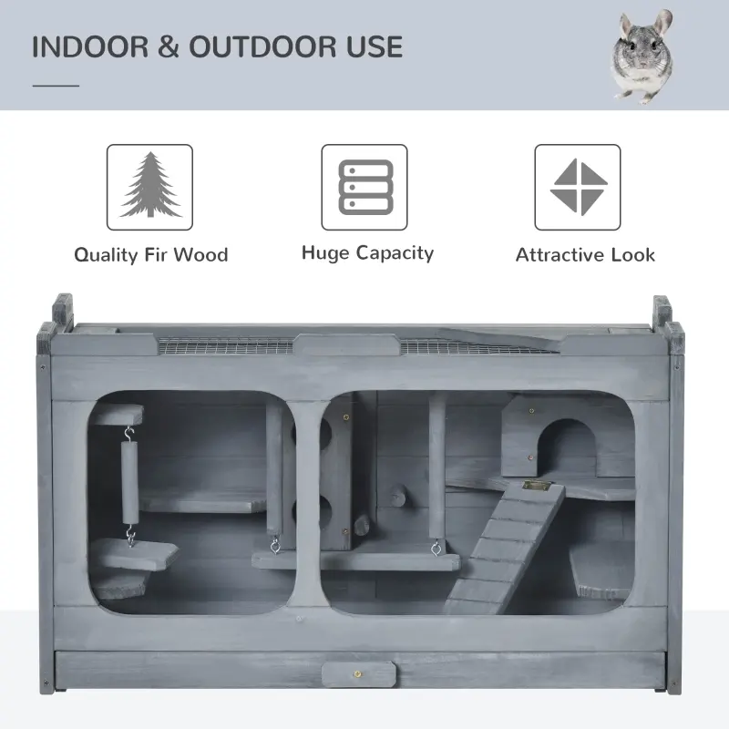 PawHut Wooden Extra Large Hamster Cage with Swings, Small Animal Cage and Habitat with Jumping Platforms, Hamster Habitat, Rats, Mice, Pull-Out Tray