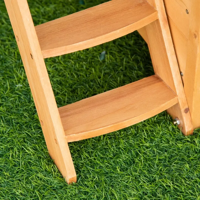 PawHut Wooden Cat House, 2-Floor Feral Cat Shelter, Kitten Condo Outdoor with Balcony, Stairs, Asphalt Roof, Natural