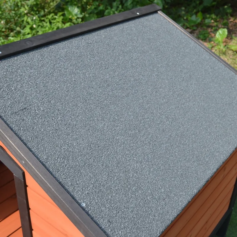 PawHut Wooden Dog House with Porch, Outside Dog House with Water-resistant Asphalt Roof, Ladders, Fencing, Window, for Small and Medium Dogs, Natural