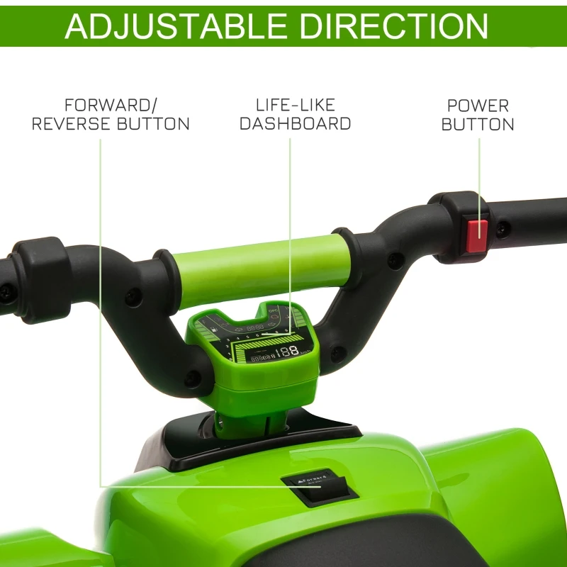 Aosom 6V Kids ATV Ride on 4-Wheeler Car, Electric Quad Toy Battery Powered Vehicle with Forward/ Reverse Switch for 18-36 Months Old Toddlers, Green
