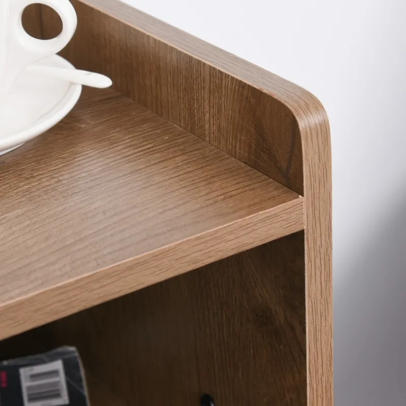 HOMCOM Industrial Nightstands Set of 2, Stackable End Tables with Steel Legs and Open Shelves for Living Room, Bedroom, Oak