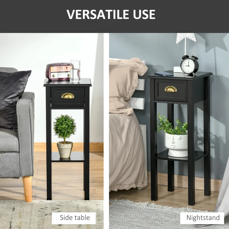 HOMCOM 2-Tier Side Table with Drawer Shelf, End Table for Living Room Hallway, Black