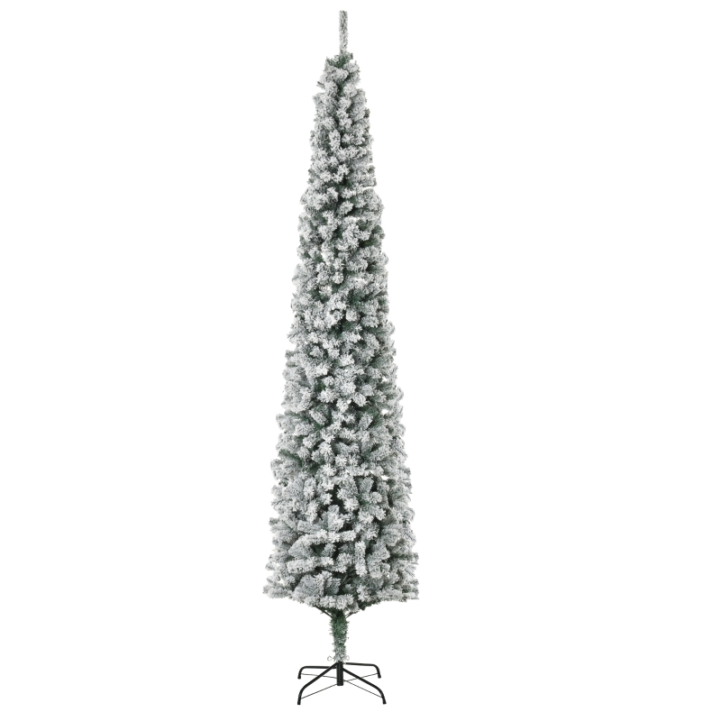 HOMCOM 9ft Artificial Snow Flocked Christmas, Holiday Pencil Tree Decoration