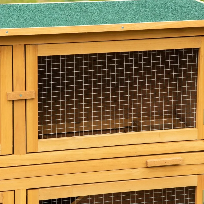 PawHut Bunny House Indoor, Solid Wood Rabbit Hutch, with 2 Large Main Rooms and Firm Cage - Yellow
