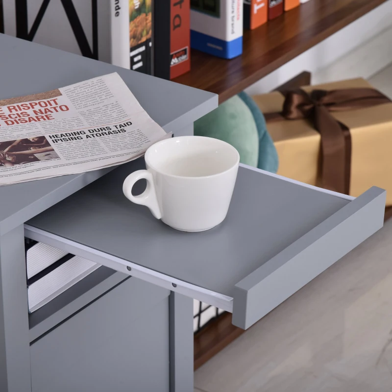 HOMCOM Modern End Table, Slim Side Table, Nightstand with Adjustable Open Shelf and Door Cabinet for Living Room, Bedroom, Grey