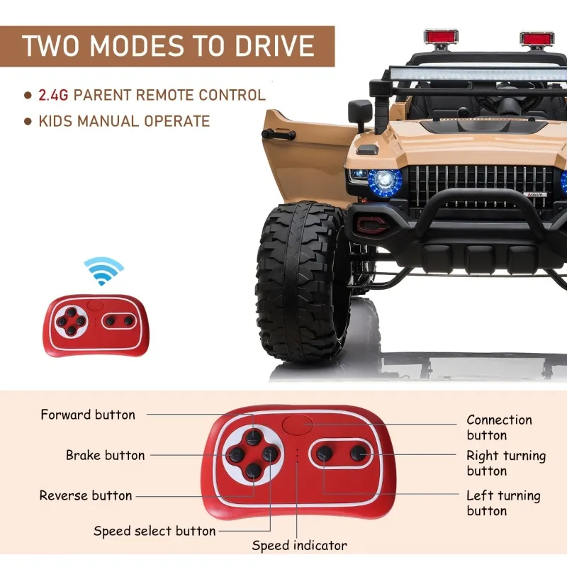 Aosom Kids Ride On Car Off Road Toy Truck SUV, 12V Electric Battery Powered with Remote Control, MP3 function, Adjustable Speed, and Four Wheel Spring Suspension, Yellow