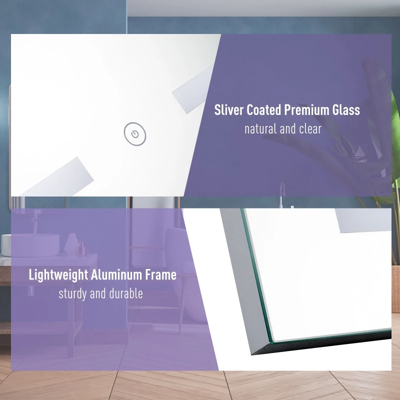 kleankin 32"x 24'' LED Bathroom Vanity Mirrors Wall Mounted Anti-Fog Function and Dimmable Touch Switch, Makeup Mirror with Lights