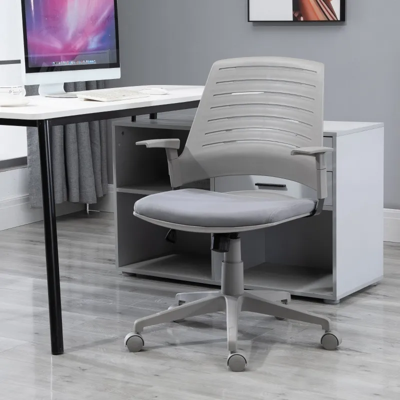 Vinsetto Mid Back Office Chair Computer Swivel Rolling Task Chair with Height Adjustable, Arm, Breathable Back, Grey