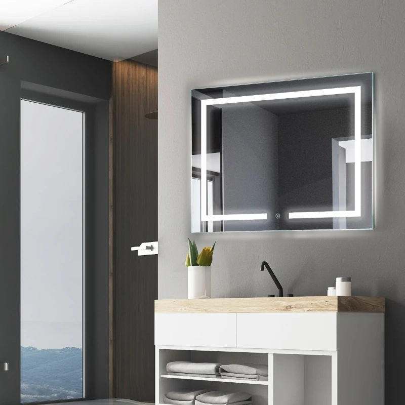 kleankin 32 x 24 inch 42W Wall Mount  Bathroom Mirror Waterproof Make Up Defogging with Sensor Switch, White LED Light