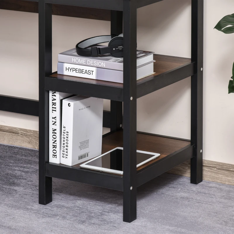 HOMCOM Two-Tone Woodgrain Writing Work Desk with Large Desktop and 2 Open Storage Shelves for Office, Dark Walnut/Black