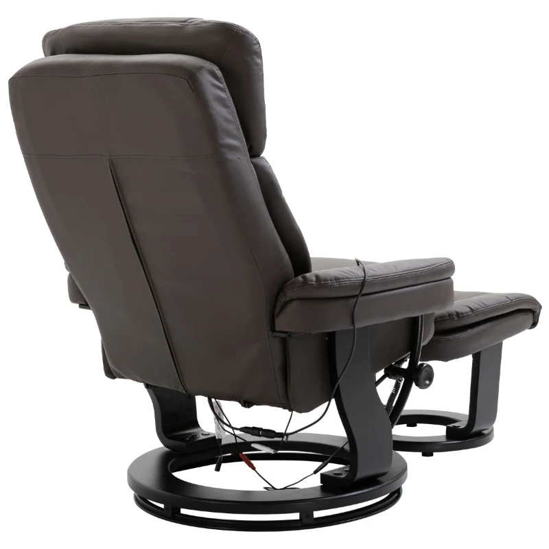 HOMCOM PU Leather Massage Sofa Recliner Chair with Ottoman Heated 10 Point Vibration Swiveling Armchair, Brown