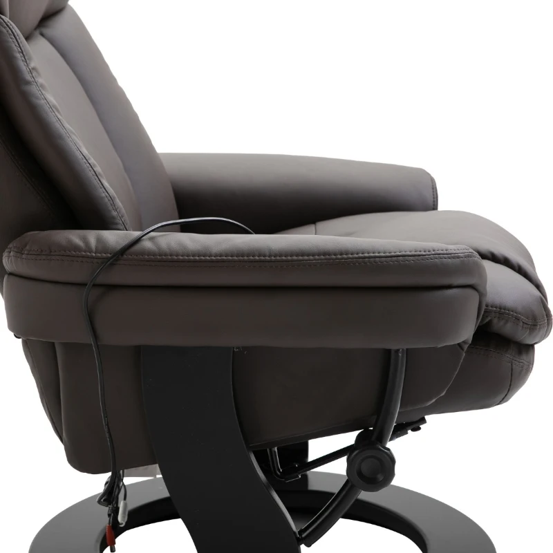 HOMCOM PU Leather Massage Sofa Recliner Chair with Ottoman Heated 10 Point Vibration Swiveling Armchair, Brown