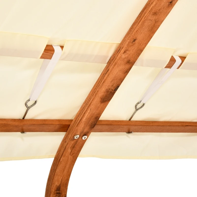 Outsunny 13' Wooden Arc Hammock with Canopy, Outdoor Hammock, Single Bed with Modern Curved Stand for Patio Backyard, Comfortable Polyester Fabic and Steel, White