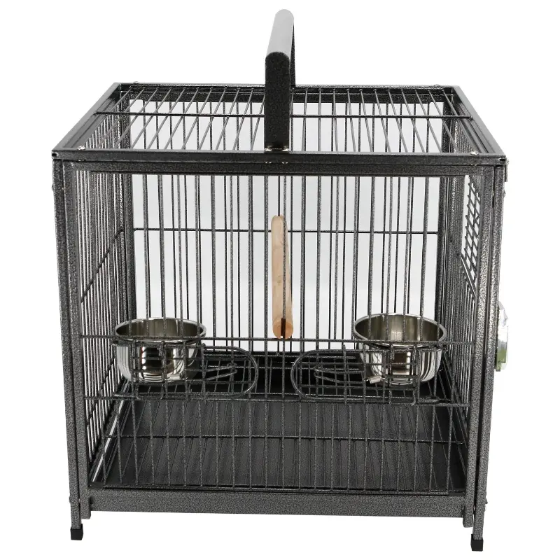 PawHut 18" Heavy Duty Wrought Iron Travel Bird Cage Carrier With Handle Perch And Accessories - Black