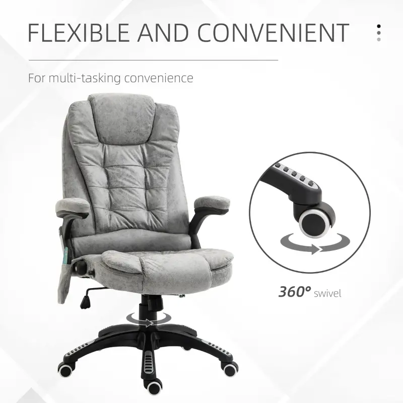 Vinsetto 6 Point Vibration Massage Office Chair with Heat, High Back Executive Office Chair with Padded Armrests, Microfiber Reclining Computer Chair, Gray