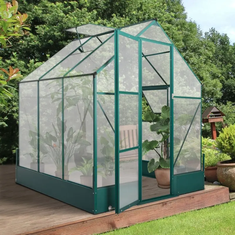 Outsunny 6' x 6' x 7' Walk-in Plant Polycarbonate Greenhouse with Temperature Controlled Window Hobby Greenhouse for Backyard/Outdoor