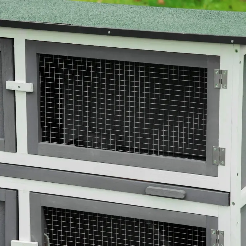 PawHut Wooden Bunny Rabbit Hutch, Small Animal Habitat with Ramp, Removable Tray & Weatherproof Roof, Indoor/Outdoor, Grey