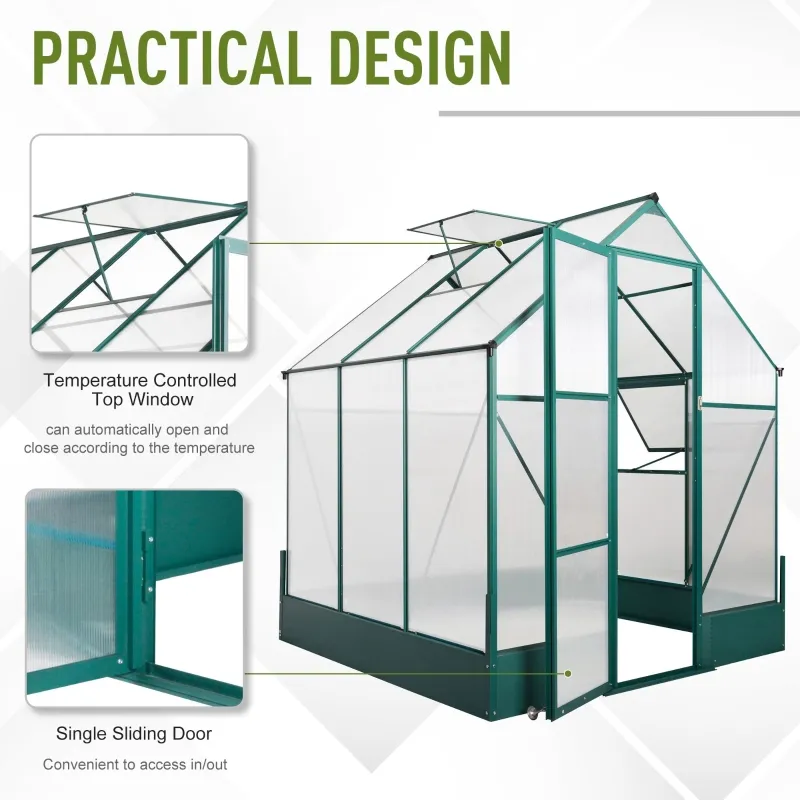 Outsunny 6' x 6' x 7' Walk-in Plant Polycarbonate Greenhouse with Temperature Controlled Window Hobby Greenhouse for Backyard/Outdoor