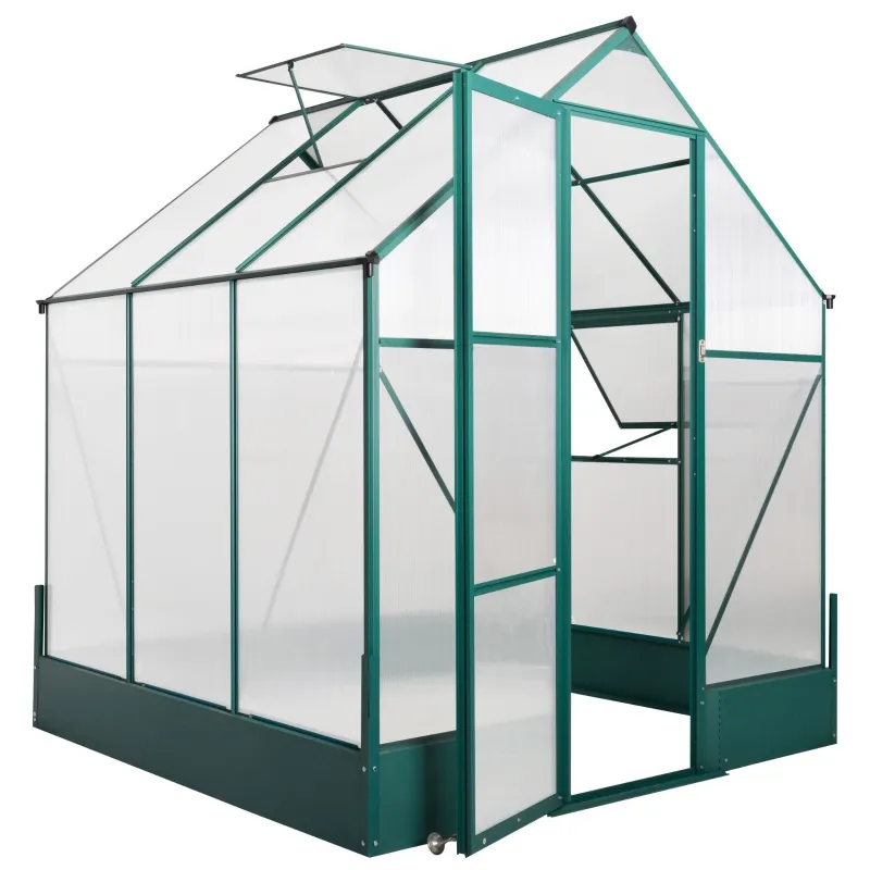 Outsunny 6' x 6' x 7' Walk-in Plant Polycarbonate Greenhouse with Temperature Controlled Window Hobby Greenhouse for Backyard/Outdoor