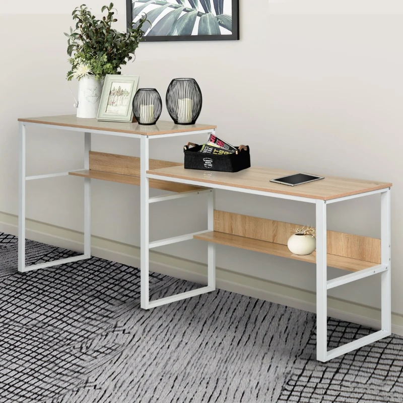 HOMCOM Industrial Style Standing Sitting Computer Desk with Steel Frame, Storage Shelf