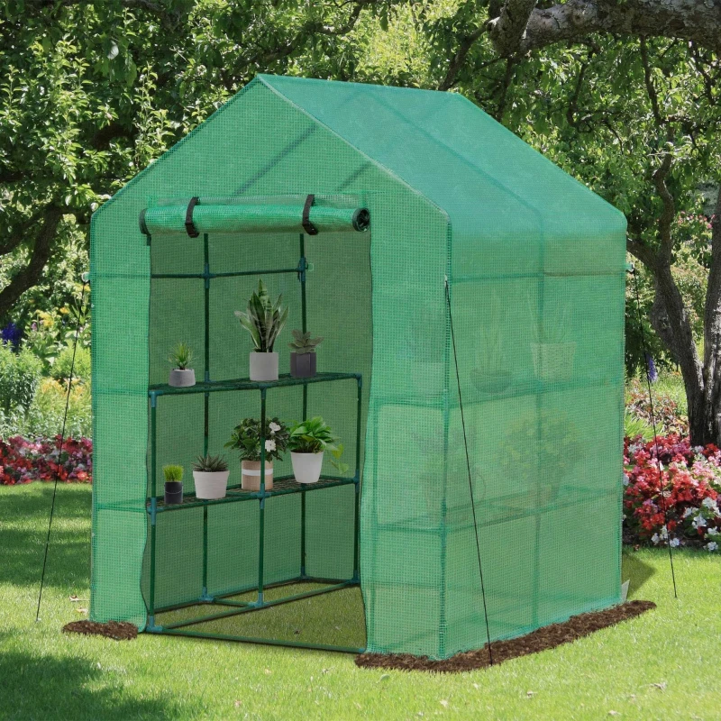 Outsunny 5' x 5' x 6' 2-Tier Shelf Greenhouse for Outdoor Garden Plant & Plant Use with PE Cover & Steel Frame