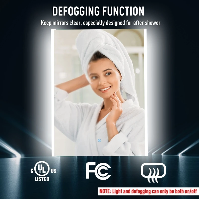 kleankin 32 x 24 inch 42W Wall Mount  Bathroom Mirror Waterproof Make Up Defogging with Sensor Switch, White LED Light