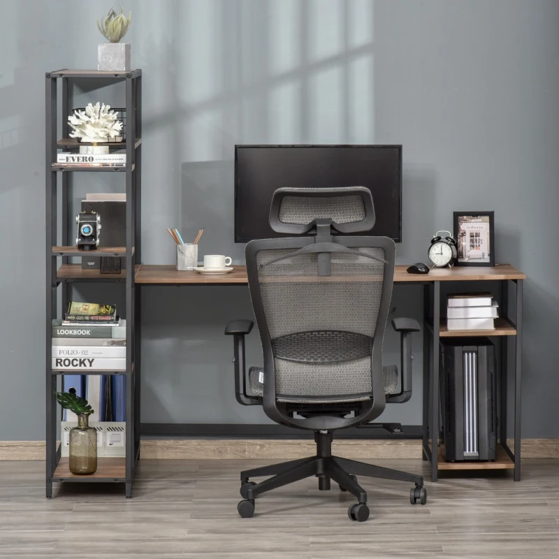 HOMCOM 67 Inch Home Office Computer Desk with Display Bookshelf, Industrial Writing Table with CPU Stand and Steel Frame, Black/Walnut