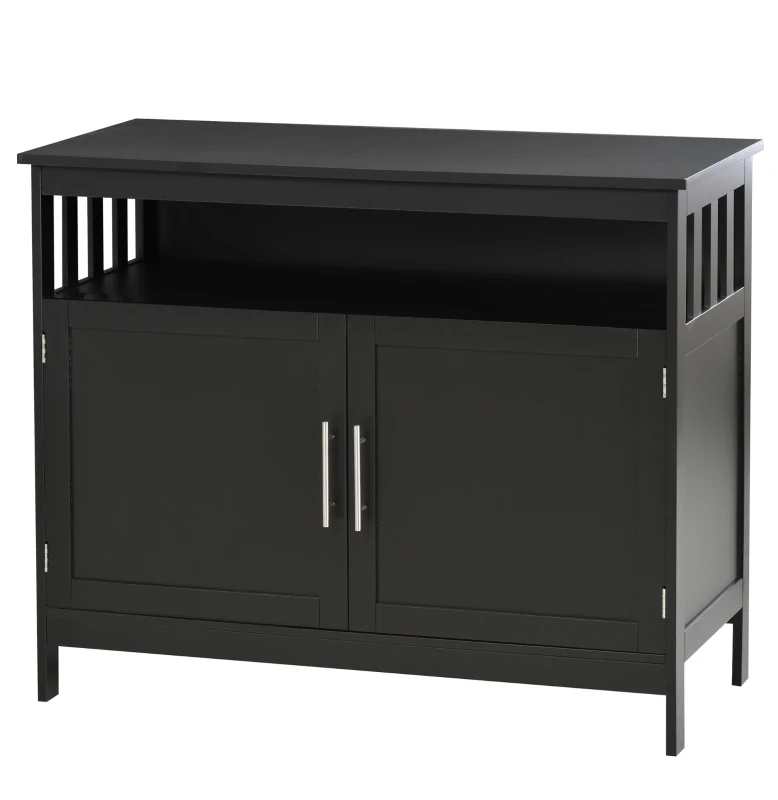 HOMCOM Kitchen Sideboard, Buffet Cabinet, Wooden Storage Console Table with 2-Level Cabinet and Open Shelf, Black