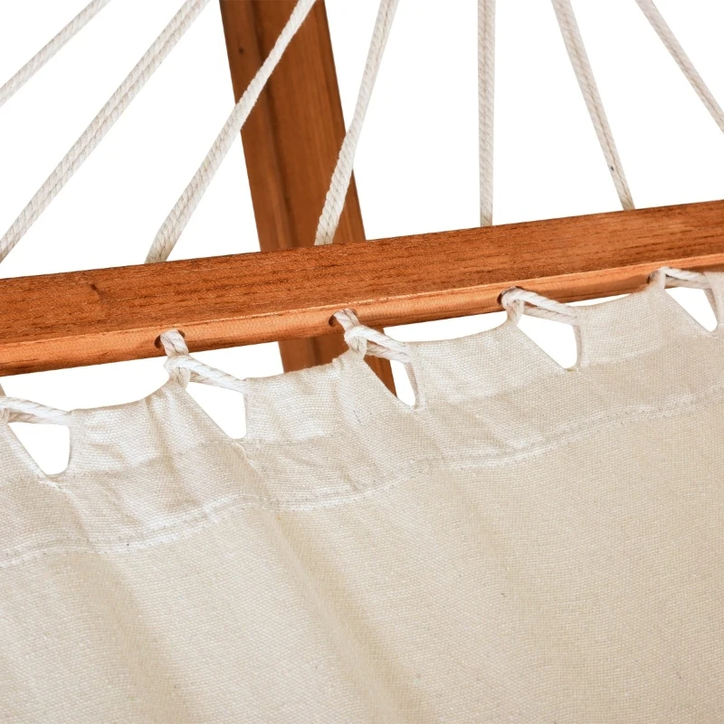 Outsunny 13' Wooden Arc Hammock with Canopy, Outdoor Hammock, Single Bed with Modern Curved Stand for Patio Backyard, Comfortable Polyester Fabic and Steel, White