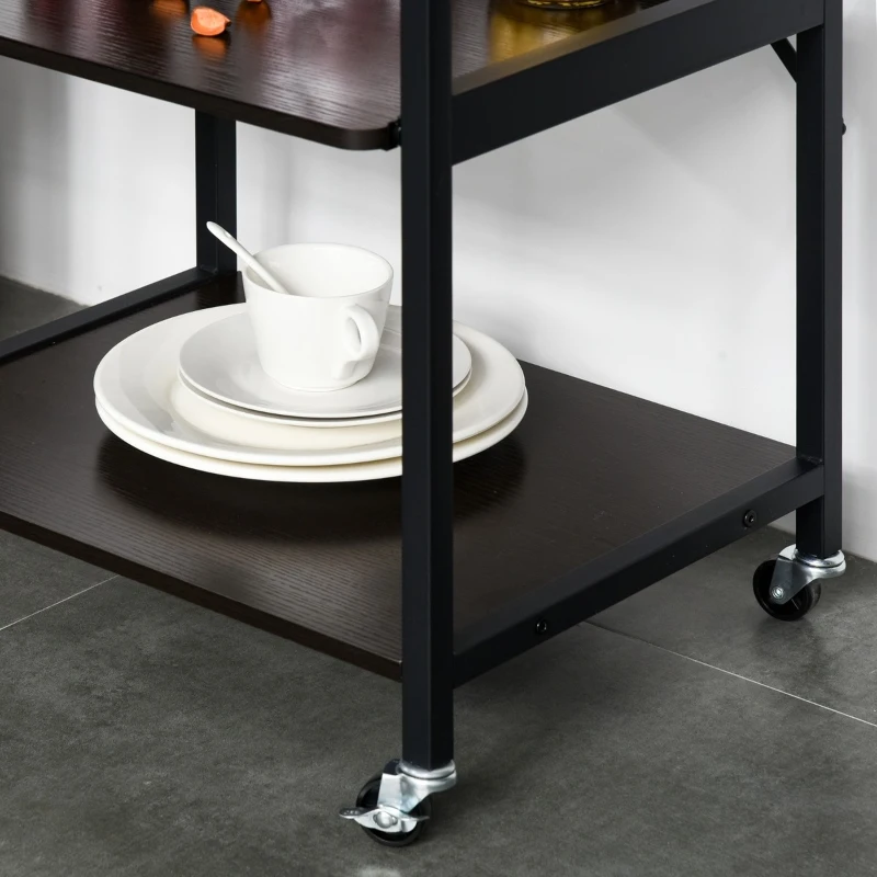 HOMCOM Kitchen Cart Rolling Microwave Stand Utility Baker's Rack Cart 4-Tier Storage Shelf on Wheels with Side Wire Grids, Black