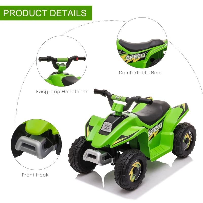 Aosom 6V Kids ATV Ride on 4-Wheeler Car, Electric Quad Toy Battery Powered Vehicle with Forward/ Reverse Switch for 18-36 Months Old Toddlers, Green