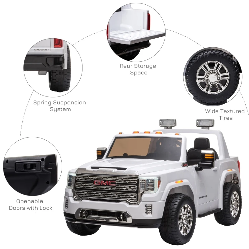 Aosom 12V Battery Kids GMC Sierra HD Ride On Toy with Remote Control, Bright Headlights & Working Suspension - White
