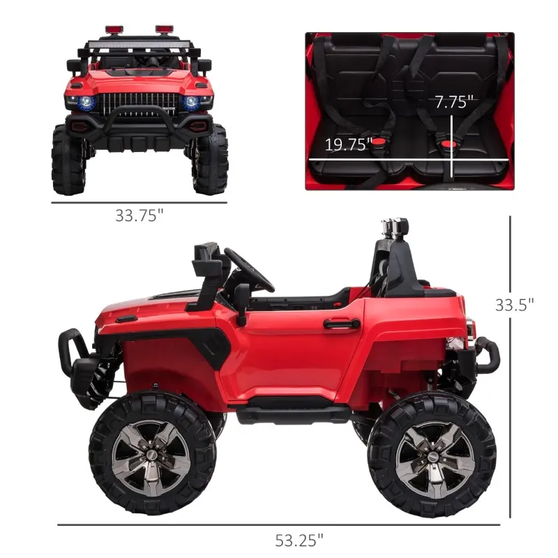 Aosom Kids Ride-On Car 12V RC 2-Seater Police Truck Electric Car For Kids with Full LED Lights, MP3, Parental Remote Control (Red)
