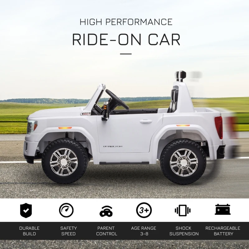 Aosom 12V Battery Kids GMC Sierra HD Ride On Toy with Remote Control, Bright Headlights & Working Suspension - White