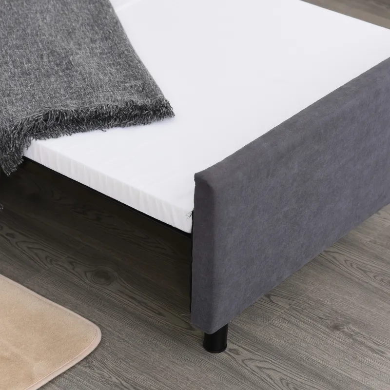 HOMCOM 2-In-1 Design Convertible Single Sofa Bed with Side Pocket and Metal Frame Couch for Living Room, Grey