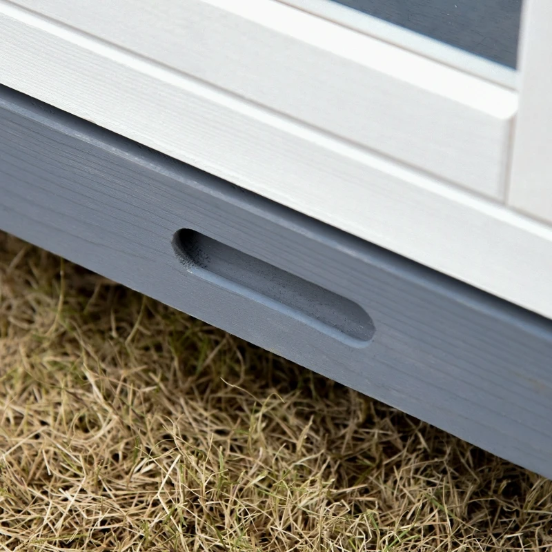 PawHut Indoor Rabbit Enclosure, Wooden Elevated Pet Bunny House with Slide-Out Tray Indoor Grey