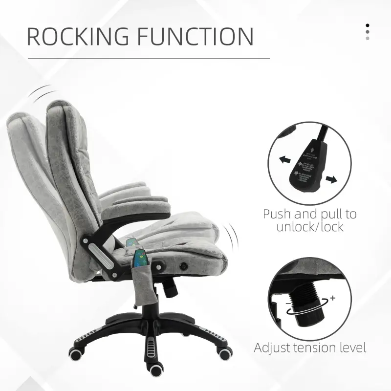 Vinsetto 6 Point Vibration Massage Office Chair with Heat, High Back Executive Office Chair with Padded Armrests, Microfiber Reclining Computer Chair, Gray